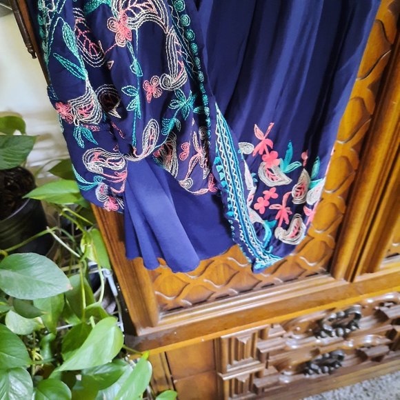 Vintage Bohemian Embroidered Halter Sundress - Navy, Size S - Picture 7 of 16